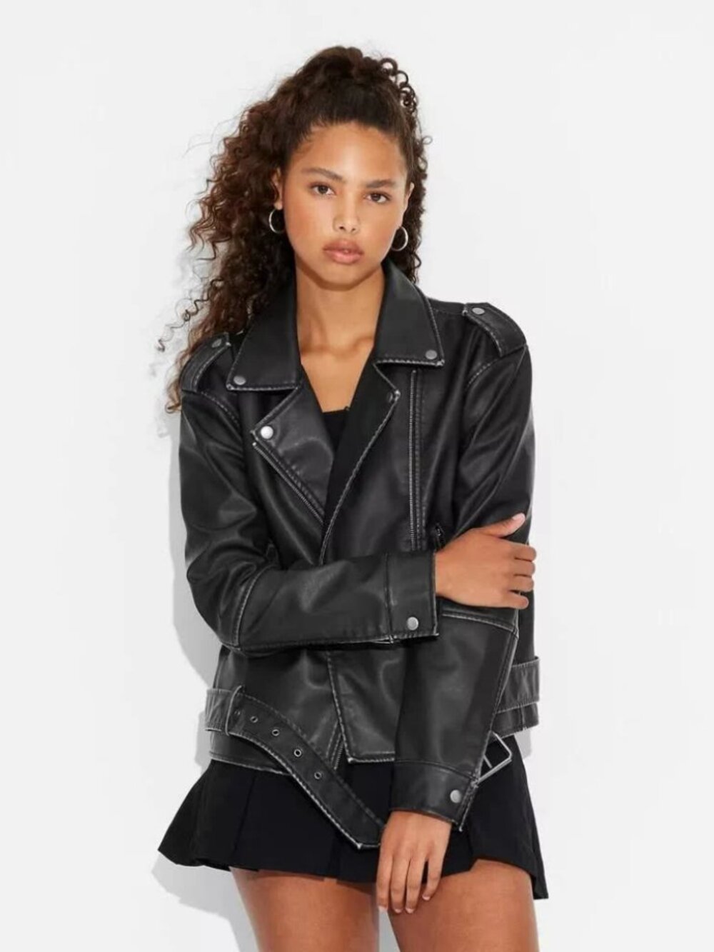 Women's Faux Leather Oversized Moto Jacket - Wild Fable Black XXS